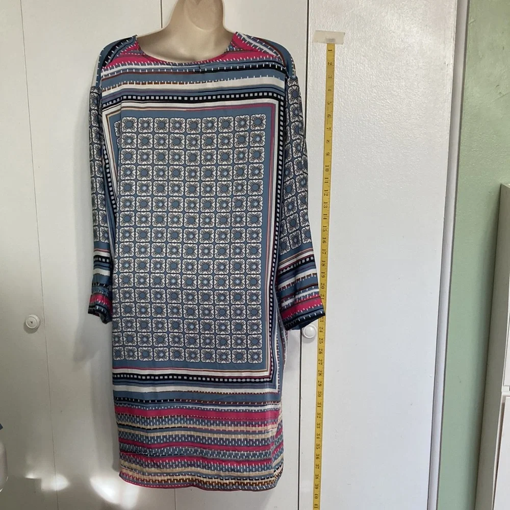 BEULAH Delilah Geometric Square 3/4 Sleeve Shirt Dress with Pockets Large - Picture 11 of 15